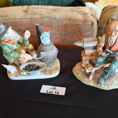 2 Ceramic figures - 1 metal worker guy & guy w/fireplace