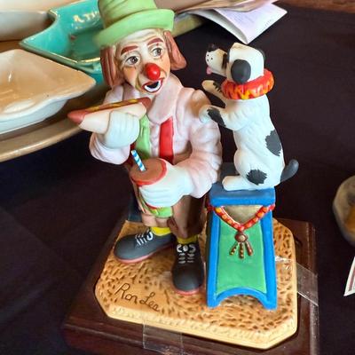 3 ceramic clown figures - 1 Ron Lee, 1 Emmit Kelley