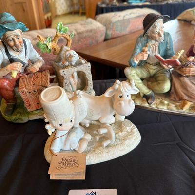 3 Ceramic figures - old man & wife, old man w/dog +