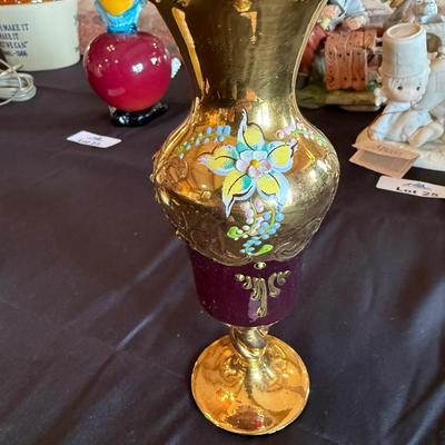 hand painted Murano gold & red Vase