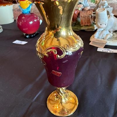hand painted Murano gold & red Vase