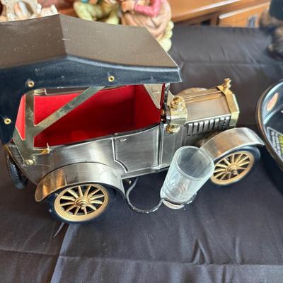 Vintage Ford Music Box Barware Car & Old Cocktail recipe metal Tray