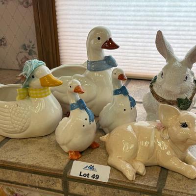 Assortment of Ceramic Animals - Geese/Rabbit/Pig/Ducks