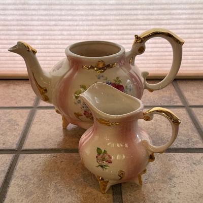 Vintage hand painted Teapot & small Creamer Pitcher