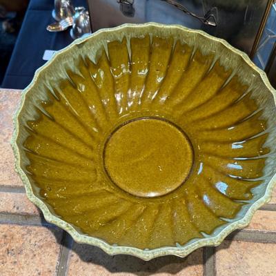 Vintage Ceramic Two-Tone Green Bowl - California Pottery