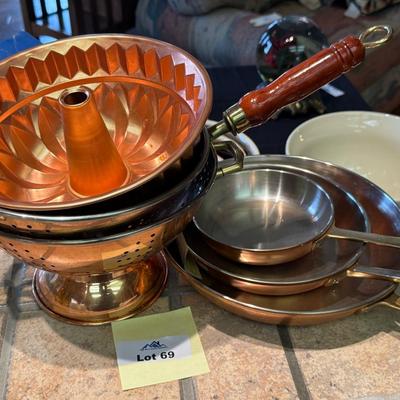 Set of 3 Copper Pans/2 Caulenders & Bundt Pan