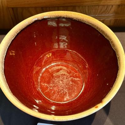 Vintage set of brown drip glazed stacking bowls x 3