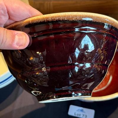 Vintage set of brown drip glazed stacking bowls x 3