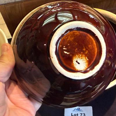 Vintage set of brown drip glazed stacking bowls x 3