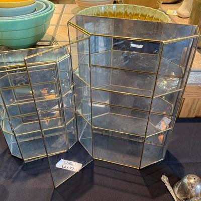 2 glass & metal mirrored display cases