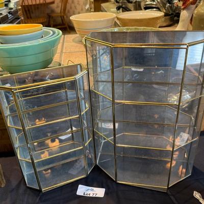 2 glass & metal mirrored display cases