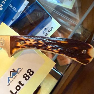 Bear & Son small fixed blade knife w/leather sheath