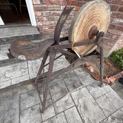 Antique foot pedal metal & stone grinding wheel