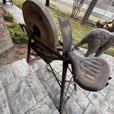 Antique foot pedal metal & stone grinding wheel