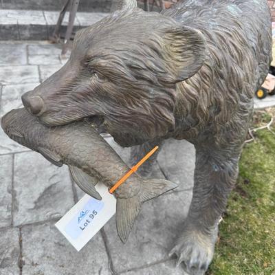 Bronze Grizzly Bear w/Salmon in Mouth outdoor statue