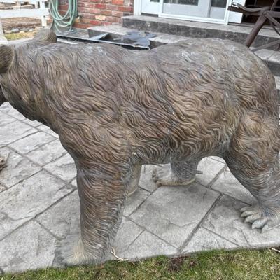 Bronze Grizzly Bear w/Salmon in Mouth outdoor statue