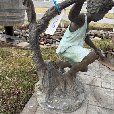 Bronze small child w/frog 30” h x 32”w Statue