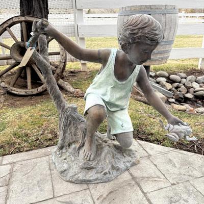 Bronze small child w/frog 30” h x 32”w Statue