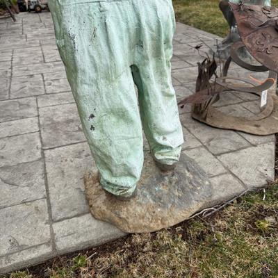 Bronze boy in Overalls 40”t life-sized outdoor statue