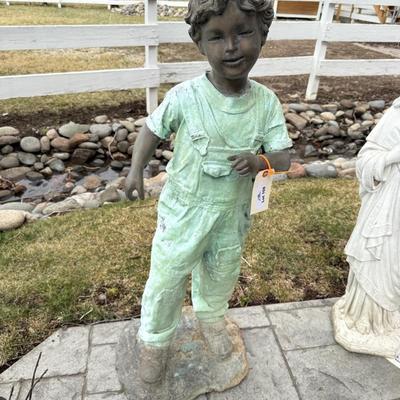 Bronze boy in Overalls 40”t life-sized outdoor statue