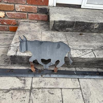 Metal fence topping 6’L Cowboy roping Cow outdoor decor