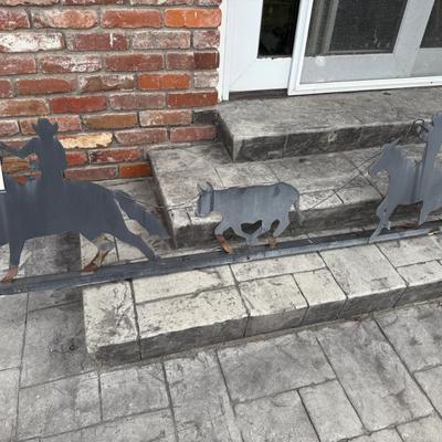 Metal fence topping 6’L Cowboy roping Cow outdoor decor