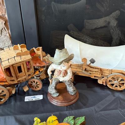 2 Wooden Wagons & ceramic Cowboy