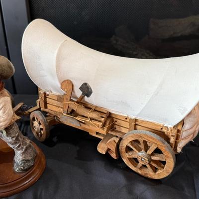 2 Wooden Wagons & ceramic Cowboy