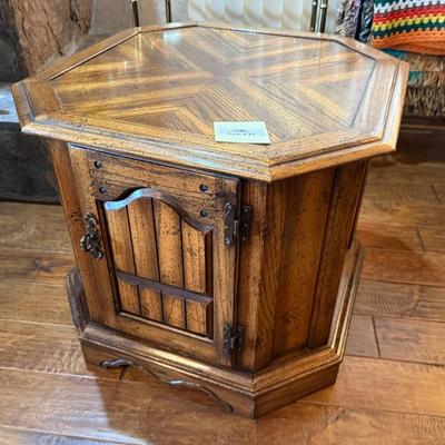 Octagon shaped single wood end table w/cabinet below