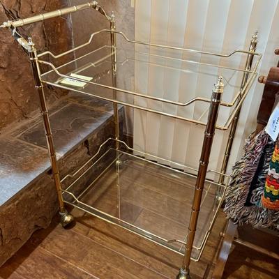 Brass & Glass 2 tiered rolling vintage Tea Cart