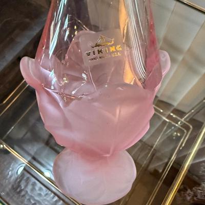 Vintage Viking Hand Made pink glass collectible Vase