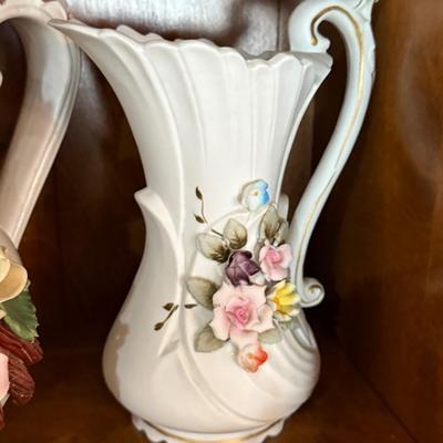 Large Ardalt ceramic floral pitcher w/smaller pitcher