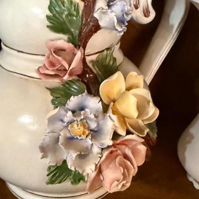 Large Ardalt ceramic floral pitcher w/smaller pitcher