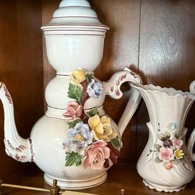 Large Ardalt ceramic floral pitcher w/smaller pitcher