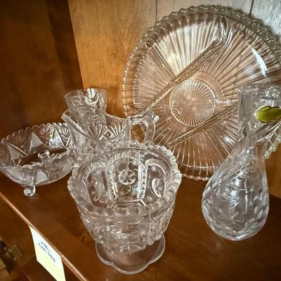 Lot of Cut Glassware - Bowls, Pitcher, serving tray