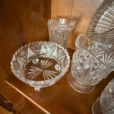 Lot of Cut Glassware - Bowls, Pitcher, serving tray