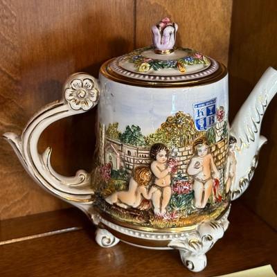 Ornate ceramic Teapot KB Capodimonte made