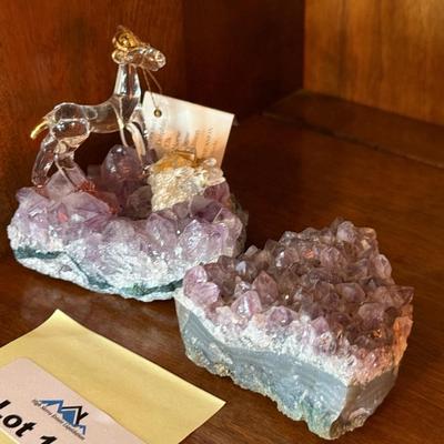2 collectible Amethyst Crystals - 1 w/Bighorn sheep figure