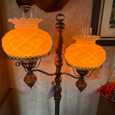 Vintage Brass & Wood 2 bulb floor lamp