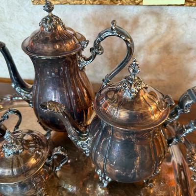 Silverplate Tea Set on large tray