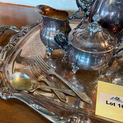 Silverplate Tea Set on large tray