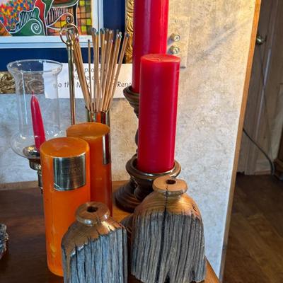 Let of various decor items - 2 sets of candles, wood pcs