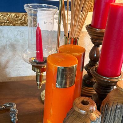 Let of various decor items - 2 sets of candles, wood pcs