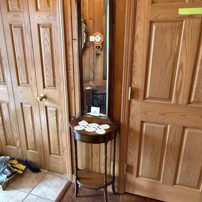 Wood skinny Mirrored Hall Tree 73”t x 17”w x 9.5”d