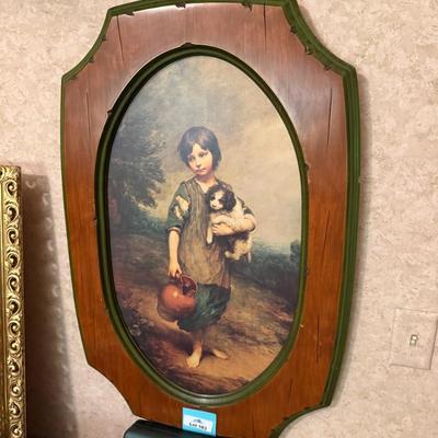 Vintage Wood framed Boy w/Dog print