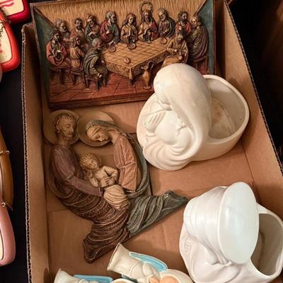 Box of Religious/Catholic Items - Ceramics & others