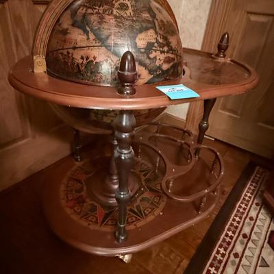 Vintage Globe themed lift top rolling Bar Cart