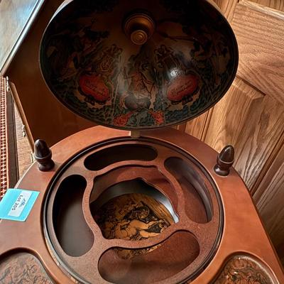 Vintage Globe themed lift top rolling Bar Cart
