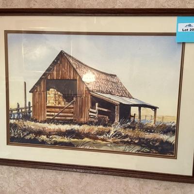 Lyle Ball Original Framed Watercolor of Barn Scene