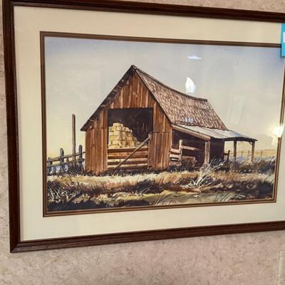 Lyle Ball Original Framed Watercolor of Barn Scene